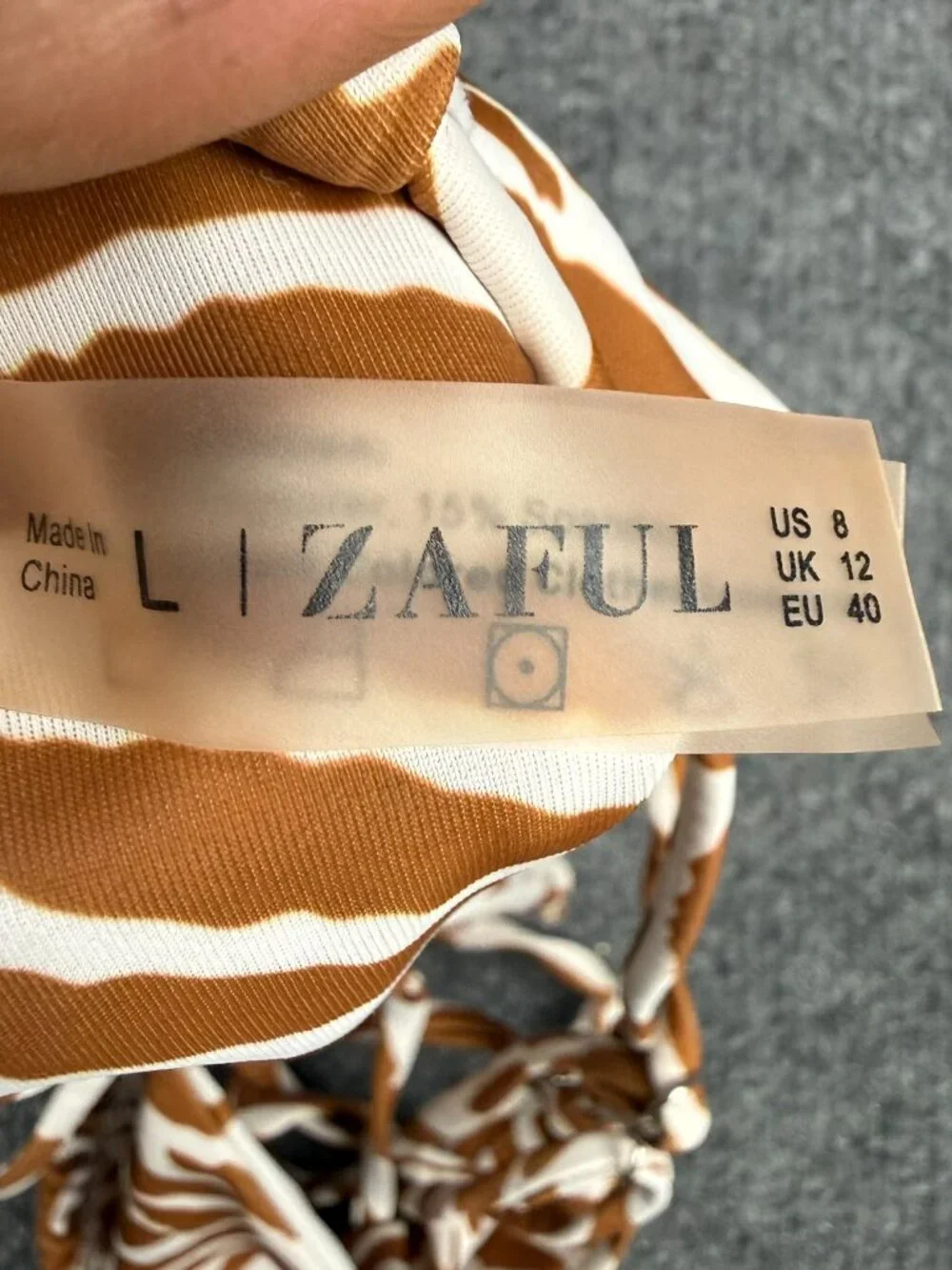 ZAFUL Brown White Zebra Tiger Print Triangle Bikini Top Size Large US 8